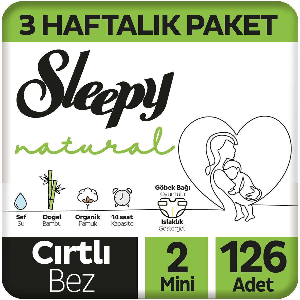 Sleepy Natural 3 Haftalık Paket Bebek Bezi 2 Numara Mini 126 Adet
