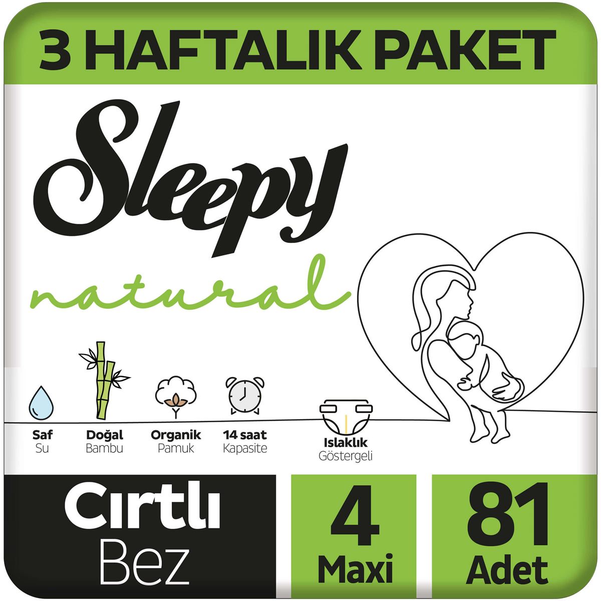 Sleepy Natural 3 Haftalık Paket Bebek Bezi 4 Numara Maxi 81 Adet