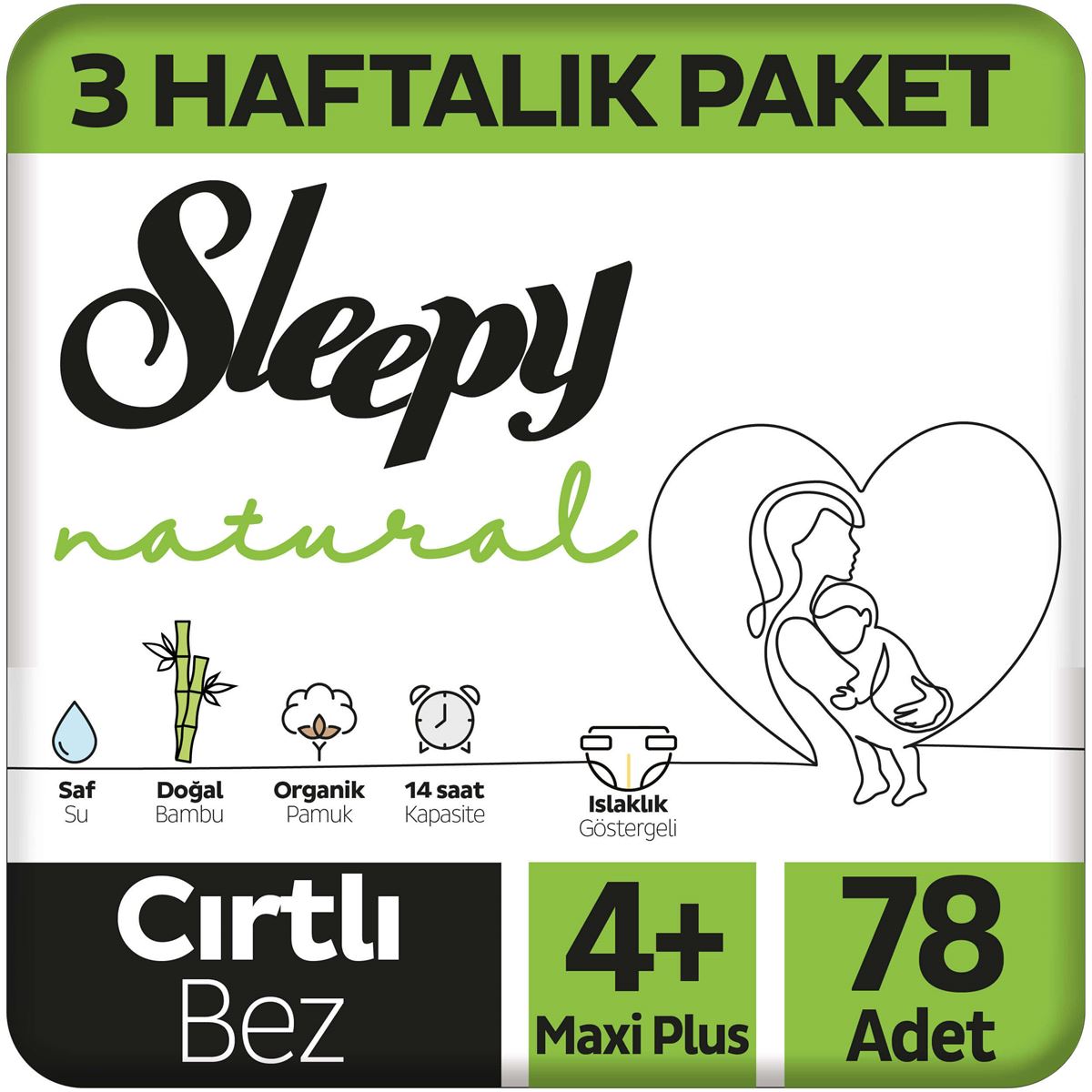 Sleepy Natural 3 Haftalık Paket Bebek Bezi 4+ Numara Maxi Plus 78 Adet
