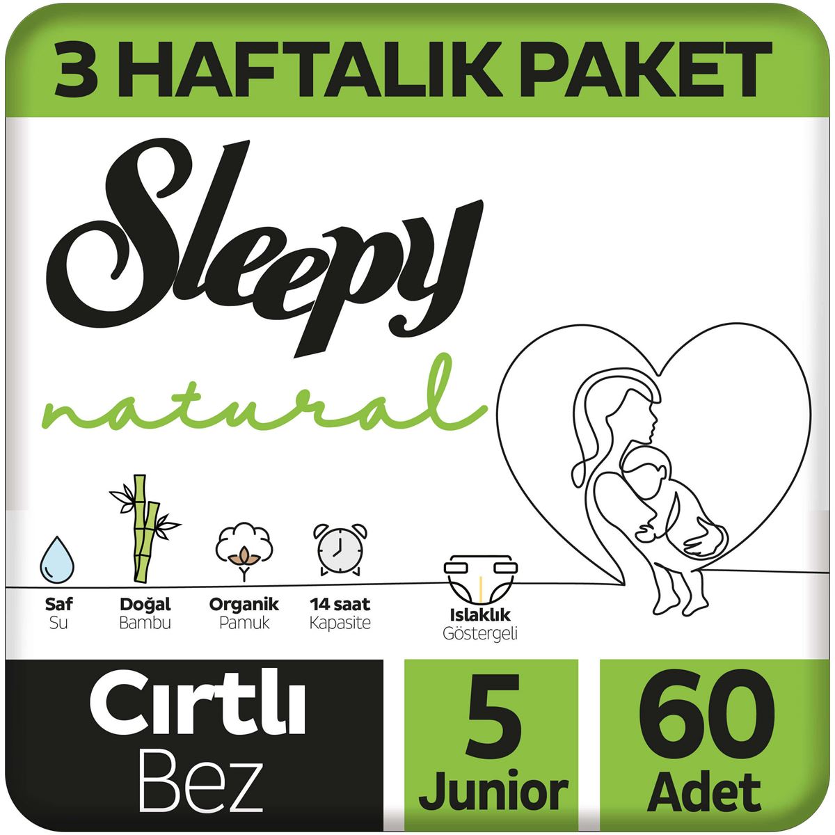 Sleepy Natural 3 Haftalık Paket Bebek Bezi 5 Numara Junior 60 Adet