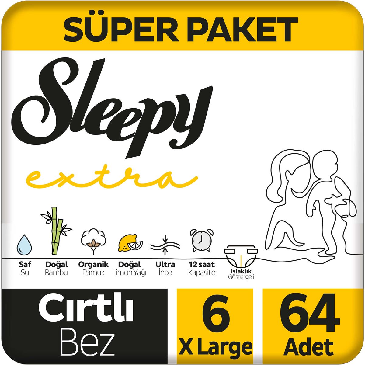 Sleepy Extra Günlük Aktivite Süper Paket Bebek Bezi 6 Numara Xlarge 64 Adet