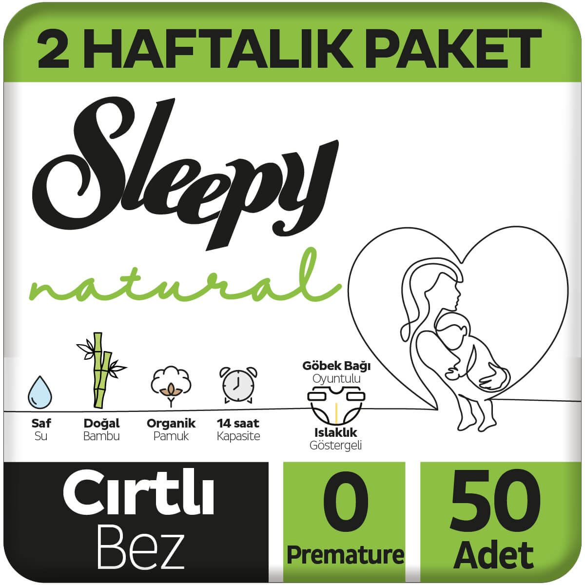 Sleepy Natural 2 Haftalık Paket Bebek Bezi 0 Numara Prematüre 50 Adet