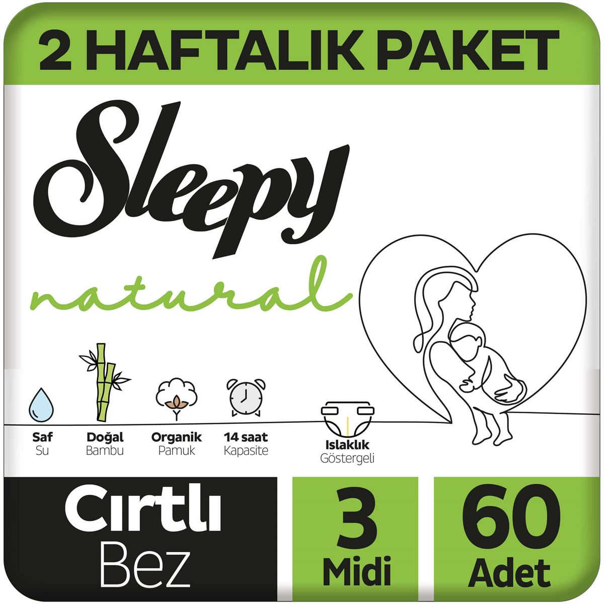 Sleepy Natural 2 Haftalık Paket Bebek Bezi 3 Numara Midi 60 Adet