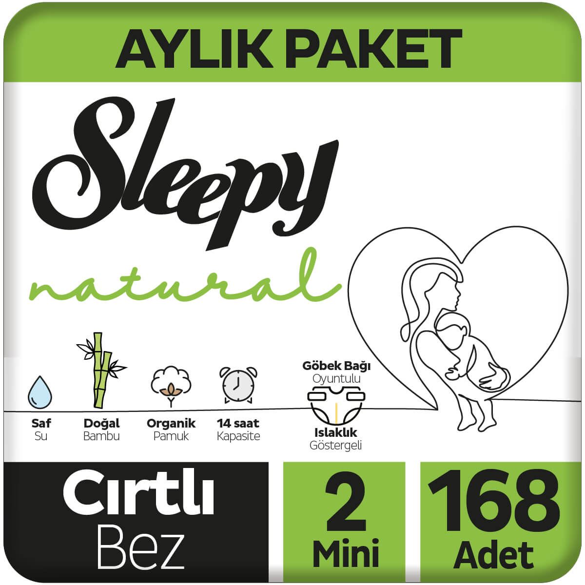 Sleepy Natural Aylık Paket Bebek Bezi 2 Numara Mini 168 Adet