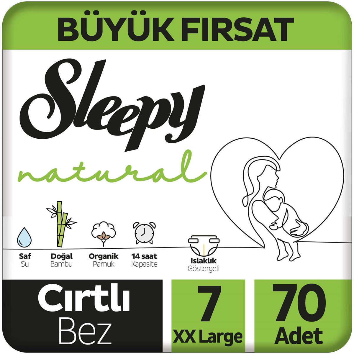 Sleepy Natural Büyük Fırsat Paketi Bebek Bezi 7 Numara Xxlarge 70 Adet