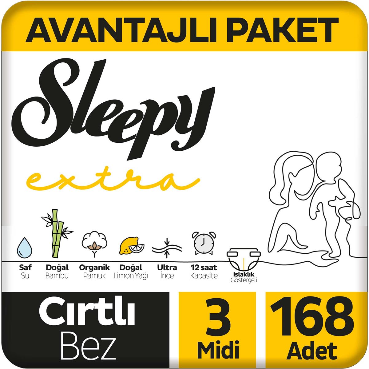Sleepy Extra Günlük Aktivite Avantajlı Paket Bebek Bezi 3 Numara Midi 168 Adet