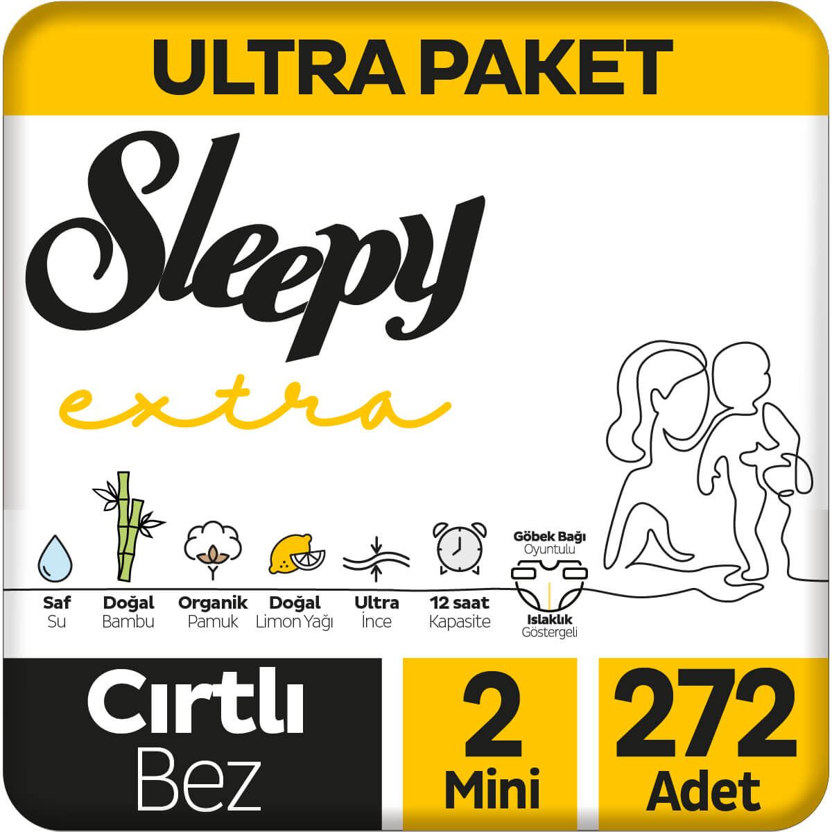 Sleepy Extra Günlük Aktivite Ultra Paket Bebek Bezi 2 Numara Mini 272 Adet