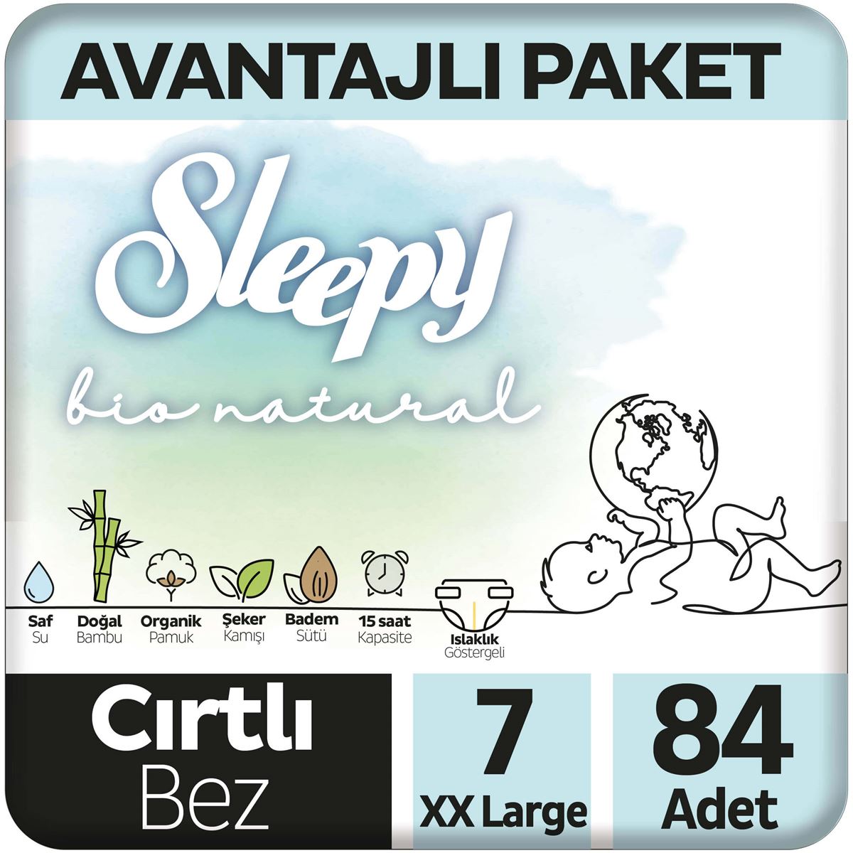 Sleepy Bio Natural Avantajlı Paket Bebek Bezi 7 Numara Xxlarge 84 Adet