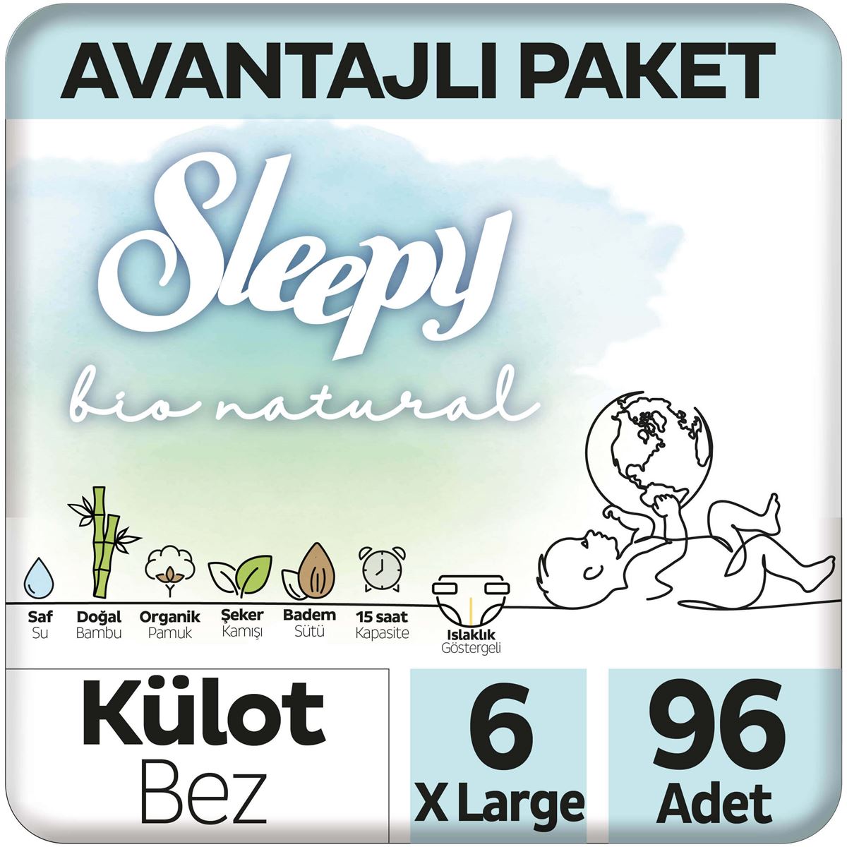 Sleepy Bio Natural Avantajlı Paket Külot Bez 6 Numara Xlarge 96 Adet