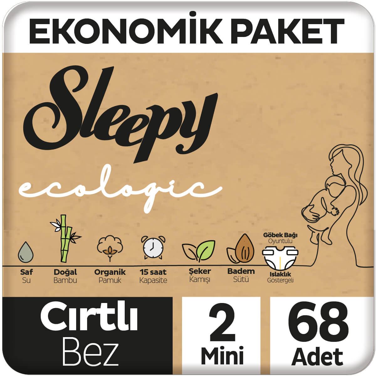 Sleepy Ecologic Ekonomik Paket Bebek Bezi 2 Numara Mini 68 Adet