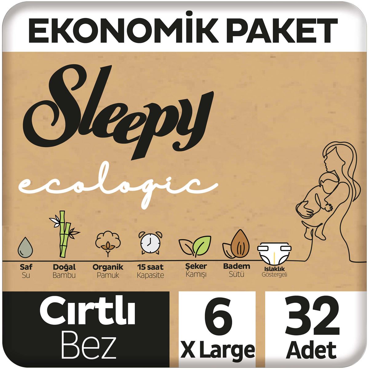 Sleepy Ecologic Ekonomik Paket Bebek Bezi 6 Numara Xlarge 32 Adet