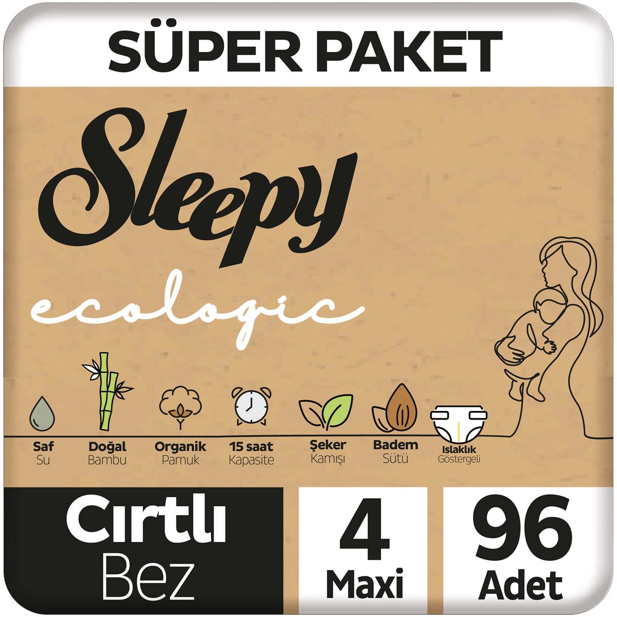 Sleepy Ecologic Süper Paket Bebek Bezi 4 Numara Maxi 96 Adet