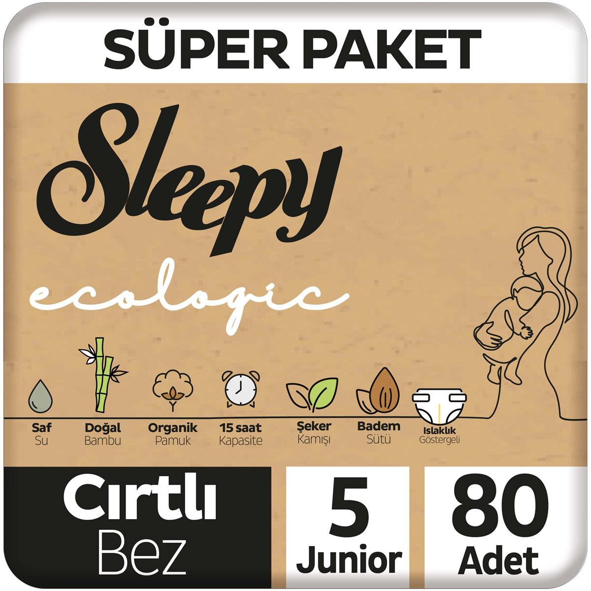 Sleepy Ecologic Süper Paket Bebek Bezi 5 Numara Junior 80 Adet