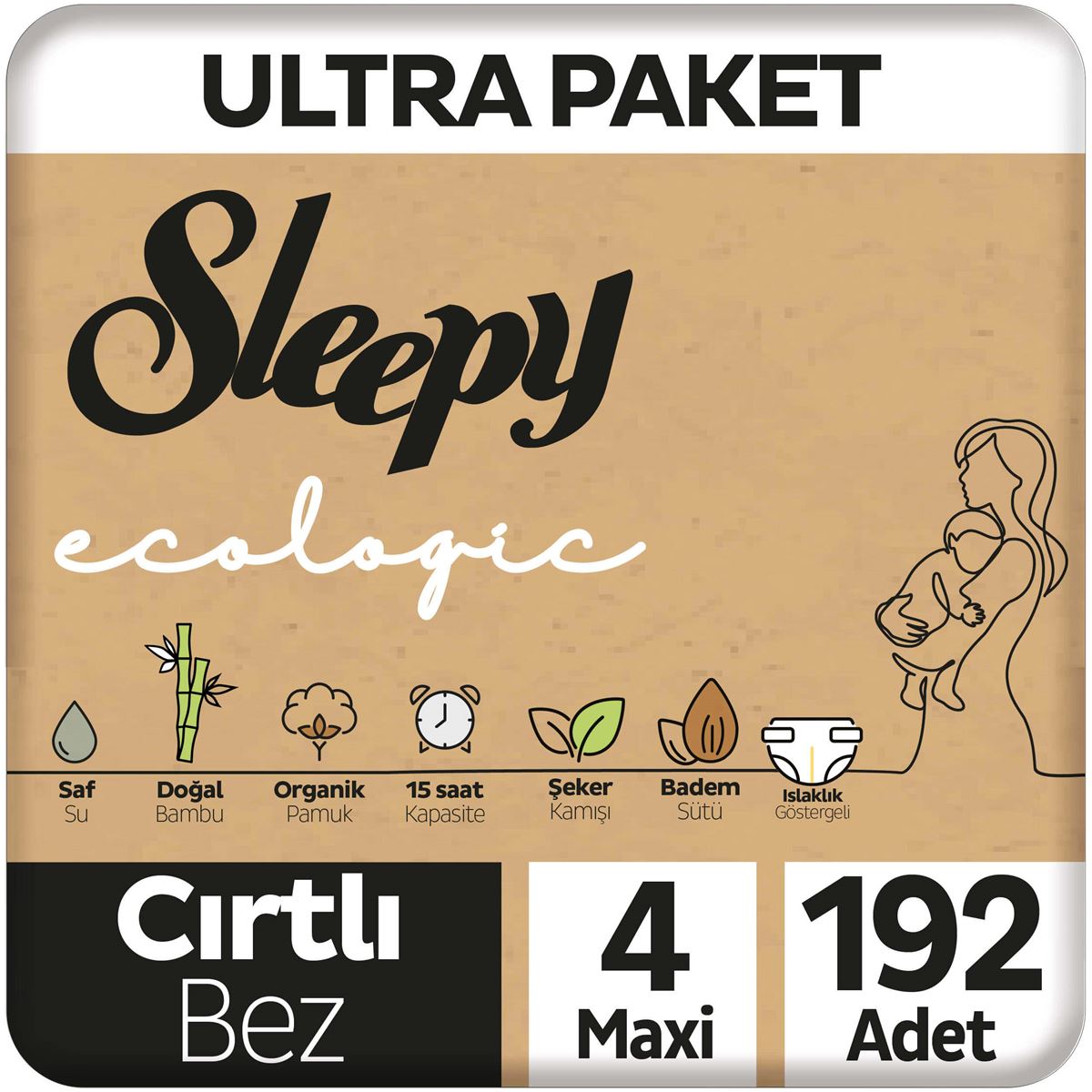 Sleepy Ecologic Ultra Paket Bebek Bezi 4 Numara Maxi 192 Adet