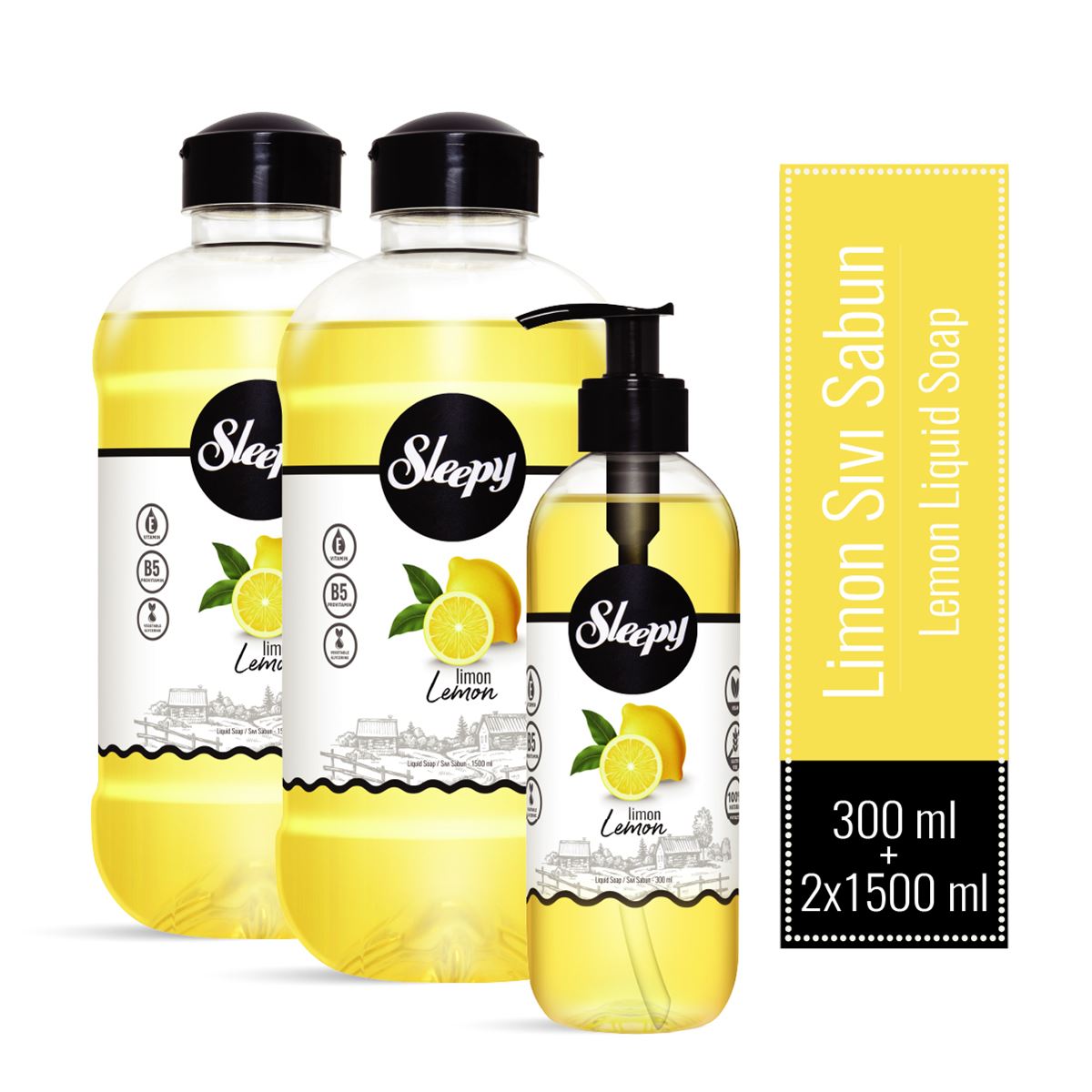 Sleepy Limon Sıvı Sabun 300 ml + 2 Adet × 1500 ml