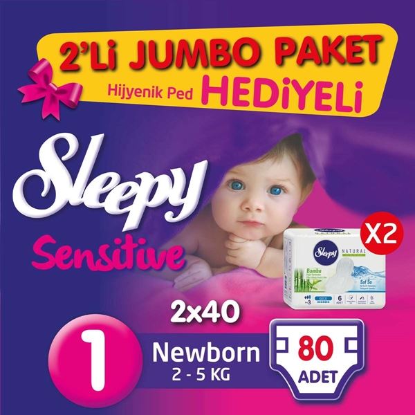 z2'li Jumbo Sleepy Sensitive Pepee Yenidoğan 1 Numara Bebek Bezi