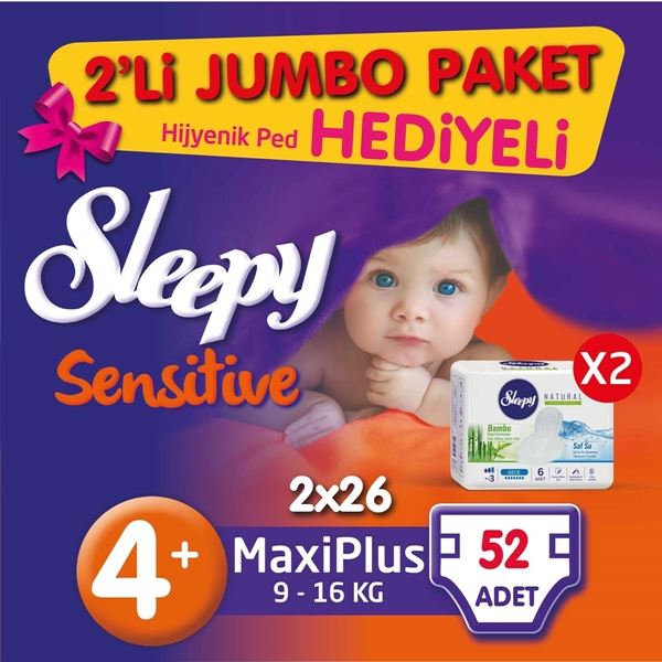 z2'li Jumbo Sleepy Sensitive Pepee Maxi Plus 4+ Numara Bebek Bezi