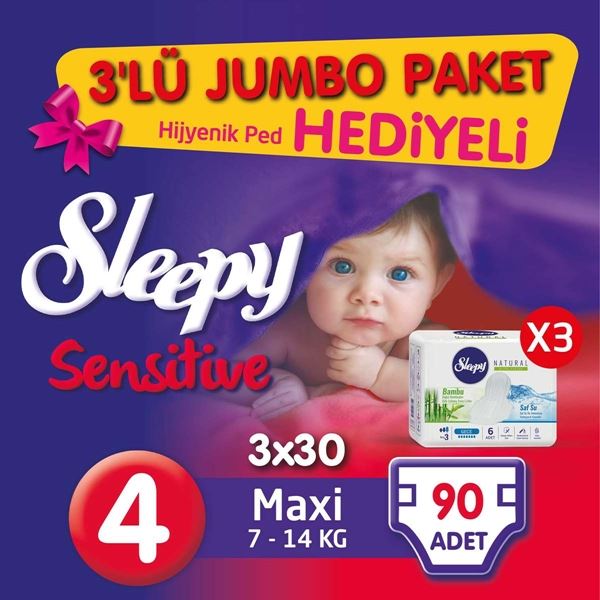 3'lü Jumbo Sleepy Sensitive Pepee Maxi 4 Numara Bebek Bezi