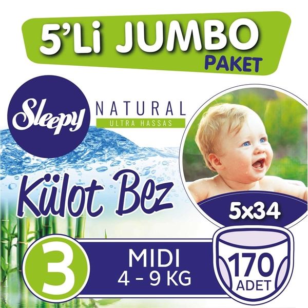 5'li Jumbo Sleepy Natural Külot Bez 3 Numara Midi 170 Adet 