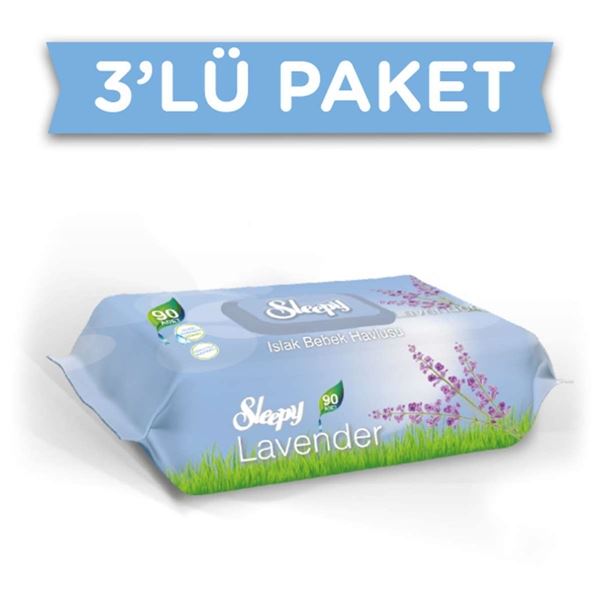 3'lü Sleepy Lavanta Kokulu Islak Havlu 90 lı