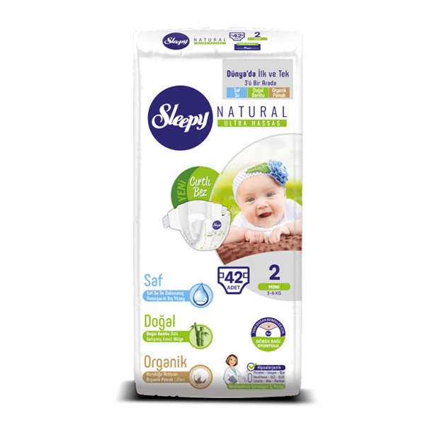 Sleepy Natural Bebek Bezi 2 Numara Mini 42 Adet 