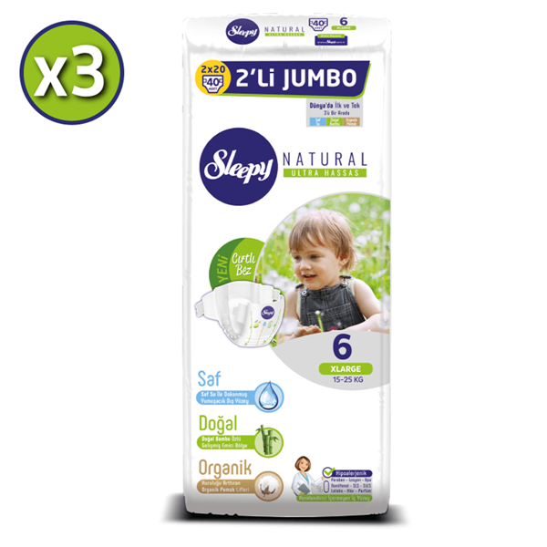 Sleepy Natural Bebek Bezi 6 Numara Xlarge 3X2'Lİ JUMBO 120 Adet 