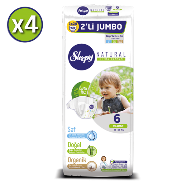 Sleepy Natural Bebek Bezi 6 Numara Xlarge 4X2'Lİ JUMBO 160 Adet