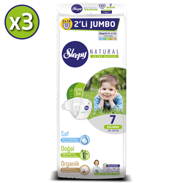 Sleepy Natural Bebek Bezi 7 Numara XXLarge 3X2'Lİ JUMBO 96 Adet 