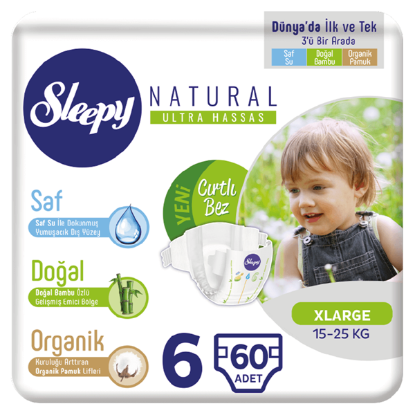 Sleepy Natural Bebek Bezi 6 Numara Xlarge 60 Adet