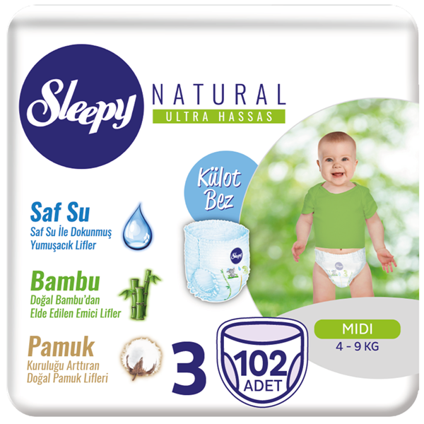 Sleepy Natural KÜLOT Bez 3 Numara Midi 102 Adet