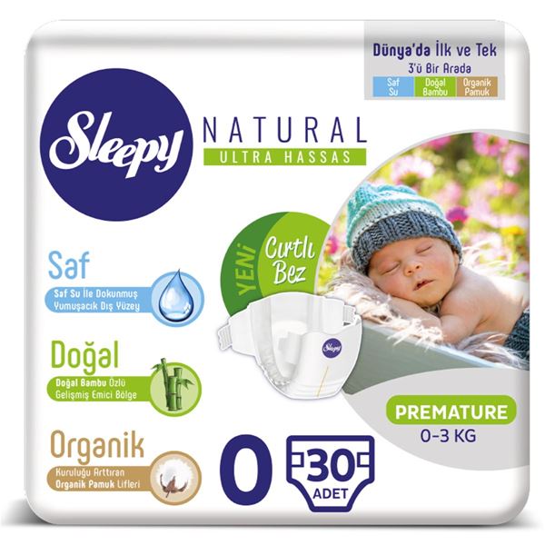 Sleepy Natural Bebek Bezi 0 Numara Prematüre 30 Adet 