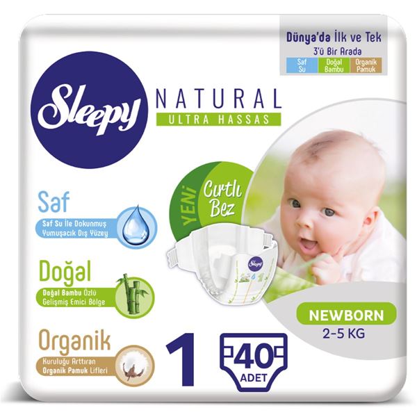 Sleepy Natural Bebek Bezi 1 Numara Yenidoğan 40 Adet 