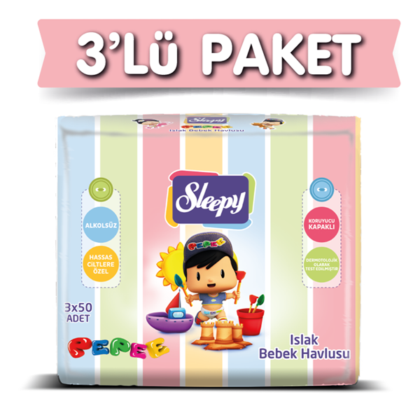 3'lü Sleepy Pepee Islak Havlu 3x50