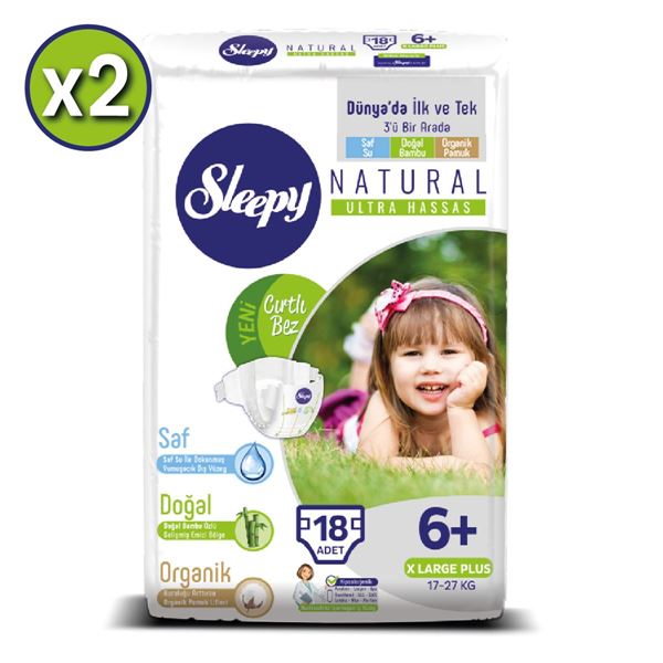 zSleepy Natural Bebek Bezi 6+ Numara Xlarge Plus 2X2'Lİ JUMBO+2 Adet Islak Havlu Hediyeli
