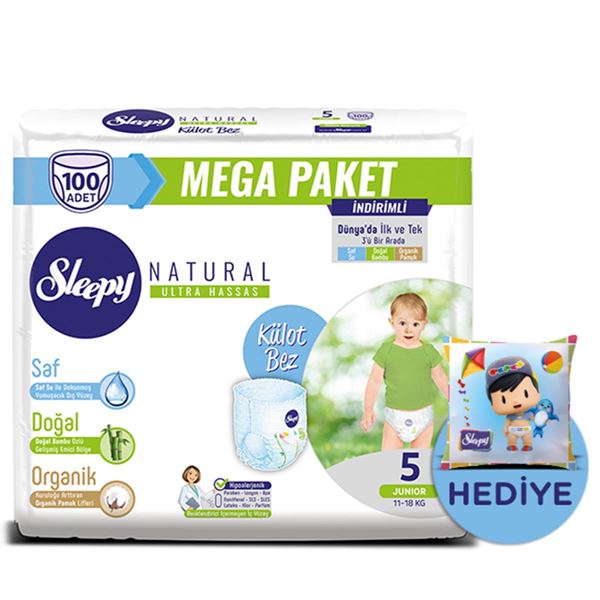 Sleepy Natural Külot Bez 5 Numara Junior 100 Adet (Yastık Hediyeli)