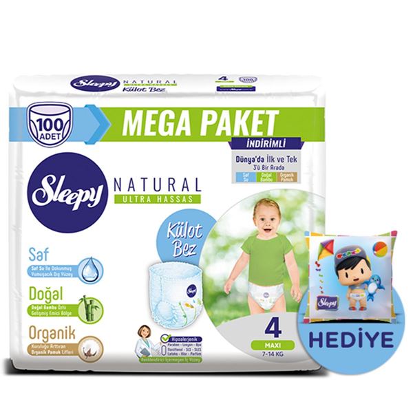 Sleepy Natural Külot Bez 4 Numara Maxi 100 Adet (Yastık Hediyeli)