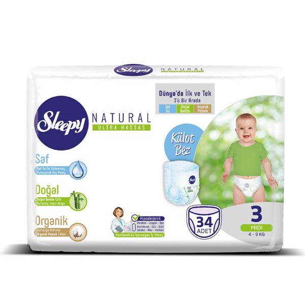 Sleepy Natural KÜLOT Bez 3 Numara Midi 34 Adet