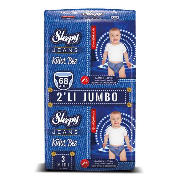 Resim Sleepy Jeans KÜLOT Bez 3 Numara Midi 2'Lİ JUMBO 68 Adet 