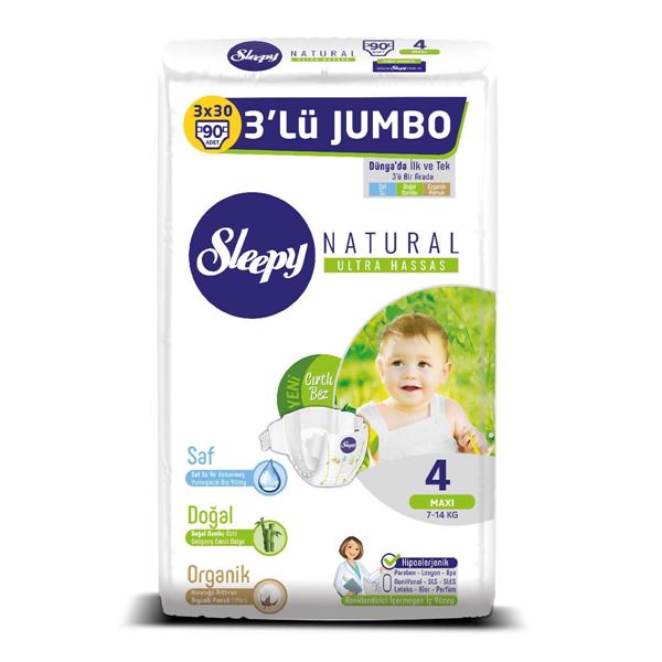 Sleepy Natural Bebek Bezi 4 Numara Maxi 3'LÜ JUMBO 90 Adet 