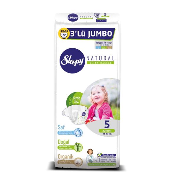 Sleepy Natural Bebek Bezi 5 Numara Junior 3'LÜ JUMBO 72 Adet 