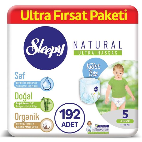 Sleepy Natural KÜLOT Bez 5 Numara Junior Ultra Fırsat Paketi 192 Adet