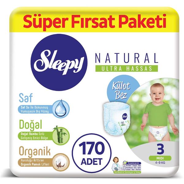 Sleepy Natural KÜLOT Bez 3 Numara Midi Süper Fırsat Paketi 170 Adet