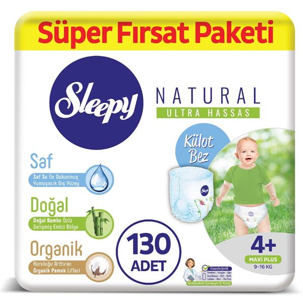 Sleepy Natural KÜLOT Bez 4+ Numara Maxi Plus Süper Fırsat Paketi 130 Adet