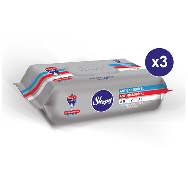 Sleepy Antibakteriyel Islak Havlu 3X50 Gri Paket