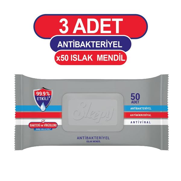 Sleepy Antibakteriyel Islak Havlu 3X50 Gri Paket