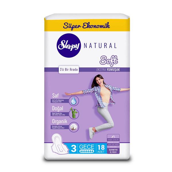 Sleepy Natural Soft Ekstra Yumuşak Gece (18 Ped)