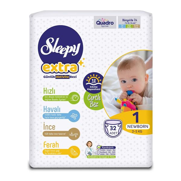 Sleepy Extra Günlük Aktivite Bezi 1 Numara Yenidoğan 32 Adet