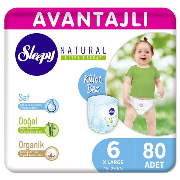 Sleepy Natural Avantajlı Külot Bez 6 Numara Xlarge 80 Adet