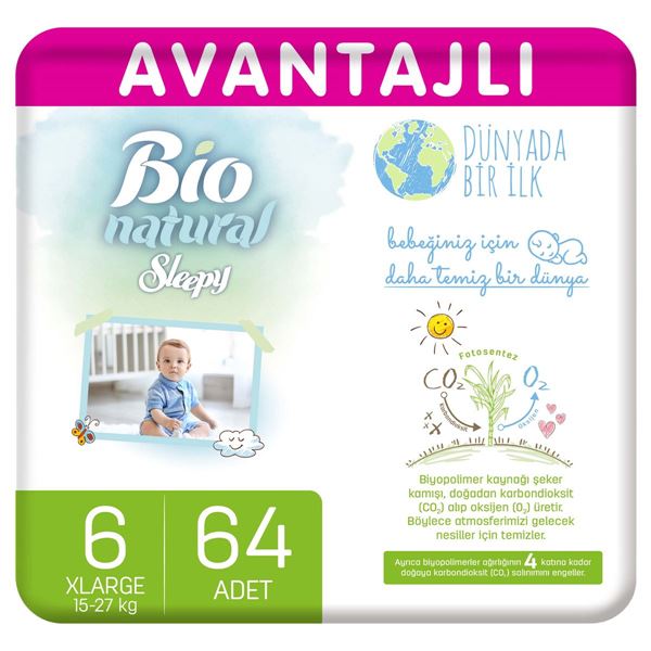 Sleepy Bio Natural Avantajlı Bebek Bezi 6 Numara Xlarge 64 Adet