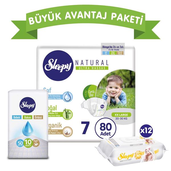 Sleepy Natural Bebek Bezi Büyük Avantaj Paketi 7 Numara Xxlarge 80 Adet